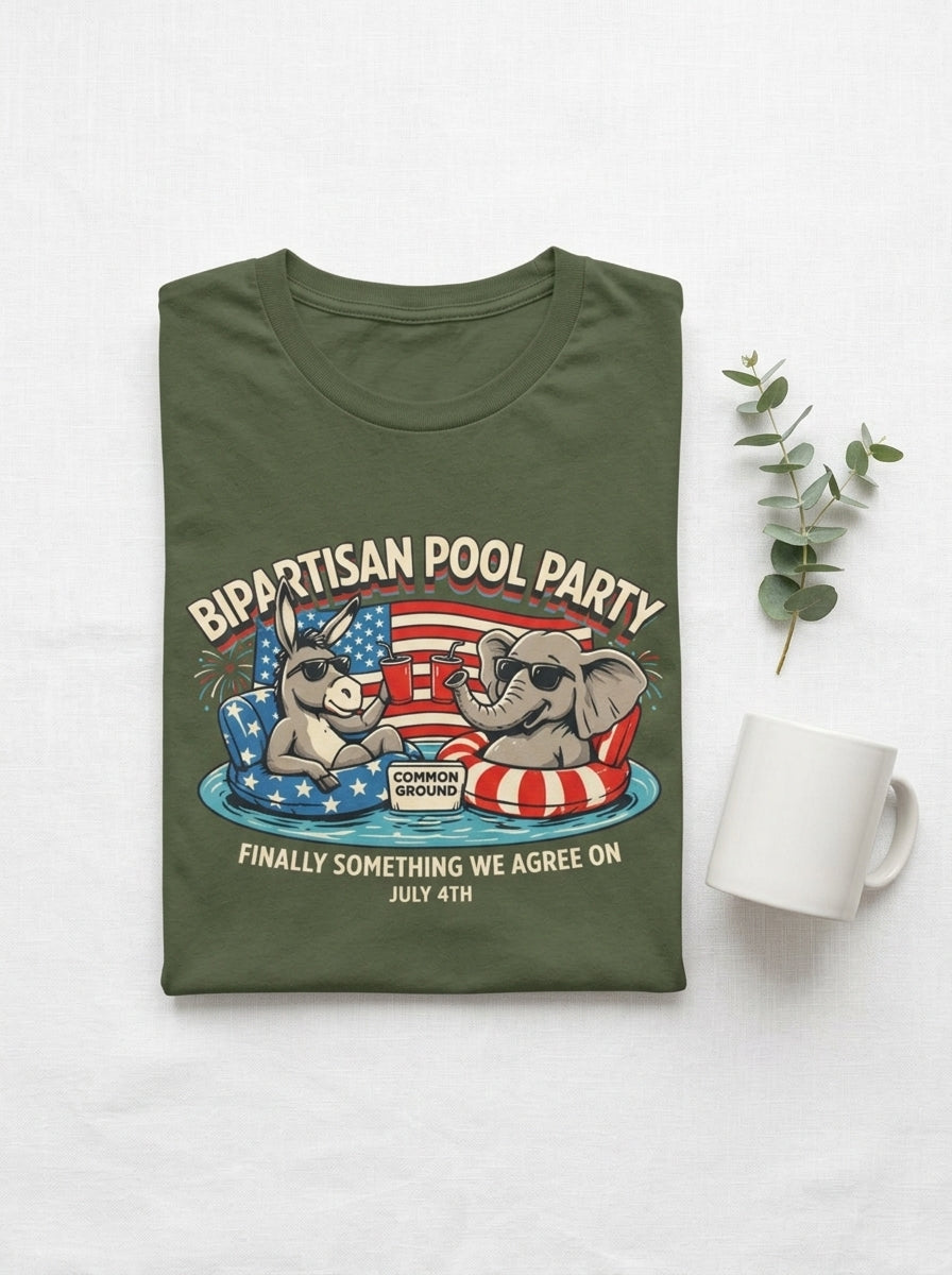 Bipartisan Pool Party 4th of July Funny Political Tee