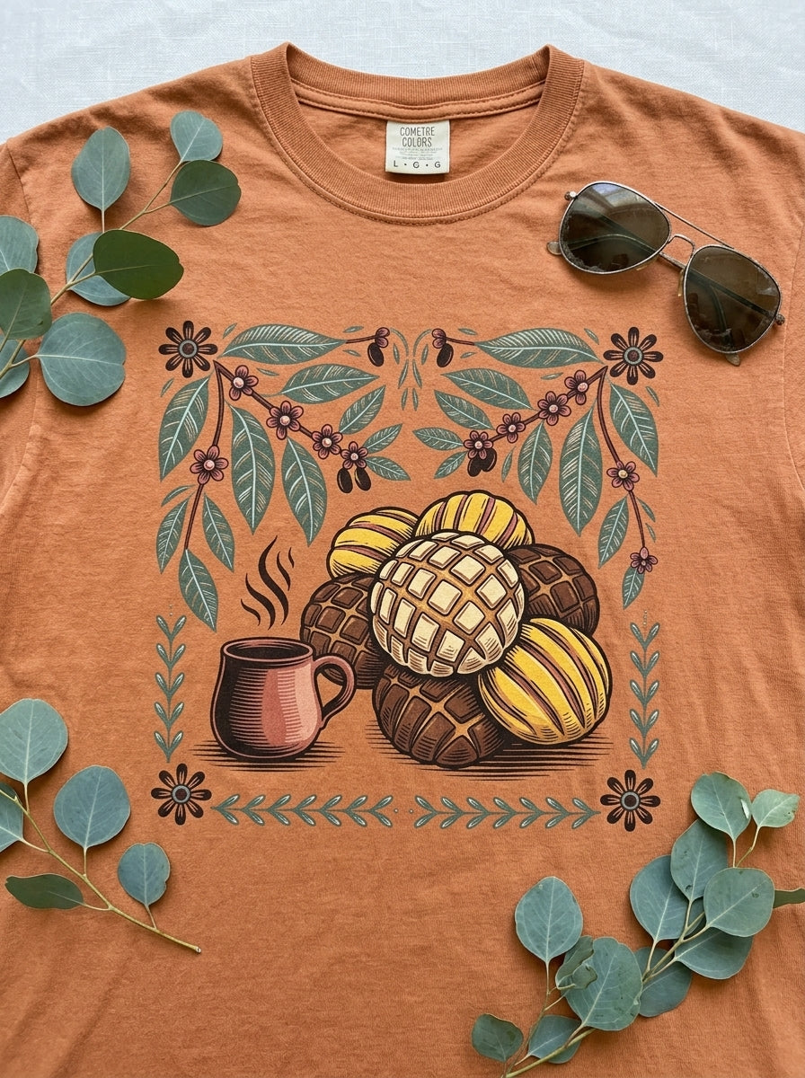 Mexican American Heritage Shirt - Café y Pan Dulce Folk Art Tee