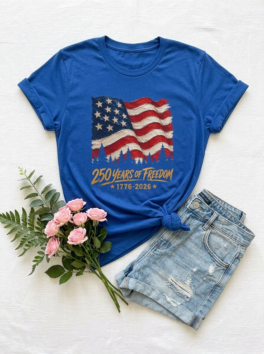 Women's 250 Years Of Freedom 1776-2026 American Flag Shirt