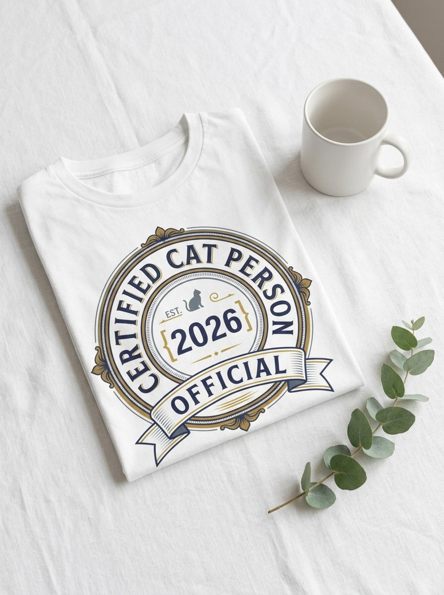 Certified Cat Person T-Shirt - Official Cat Lover Badge Design Tee