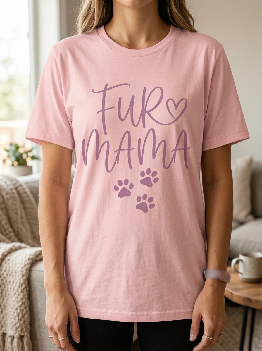 Fur Mama Shirt - Sweet Dog Mom Tee with Heart and Paw Print Design
