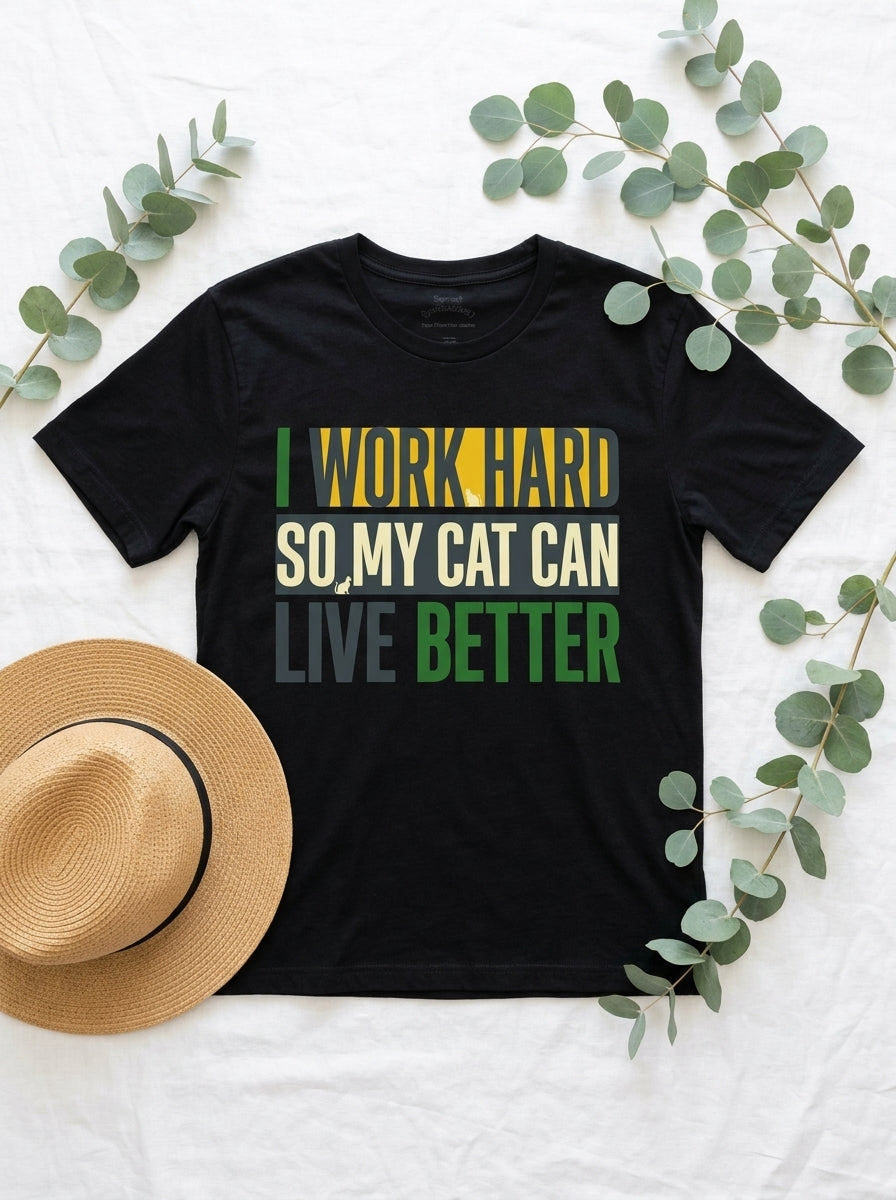 I Work Hard So My Cat Can Live Better Shirt - Funny Cat Parent Tee