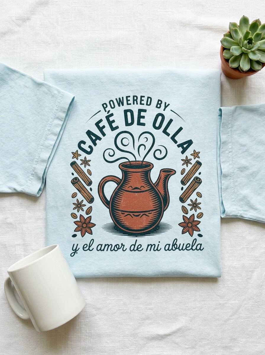 Powered by Café de Olla Shirt - Mexican American Heritage Coffee Tee