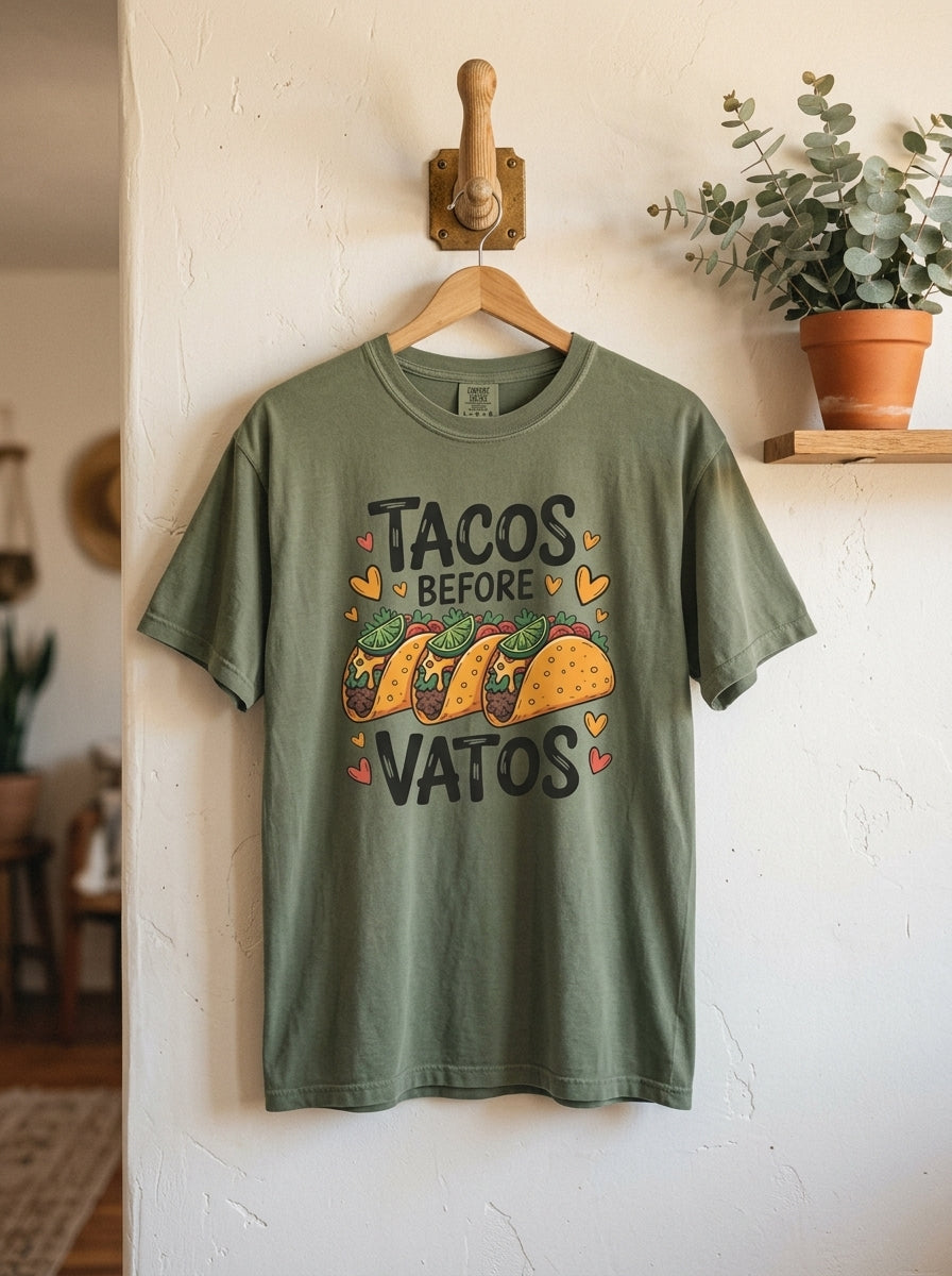 Tacos Before Vatos Shirt - Funny Mexican Food Tee - Latina Humor Gift