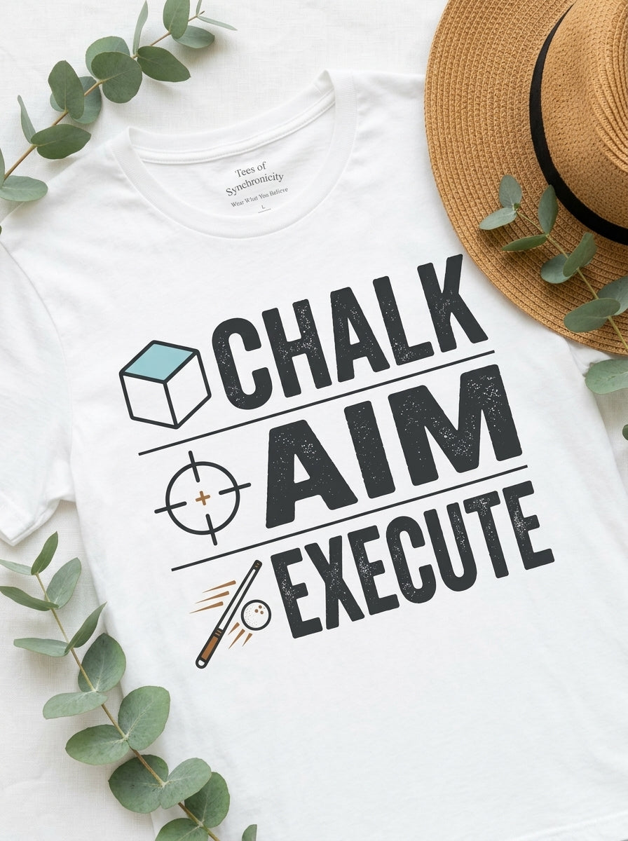 Chalk Aim Execute Billiards Shirt - Pool Player Ritual Graphic Tee