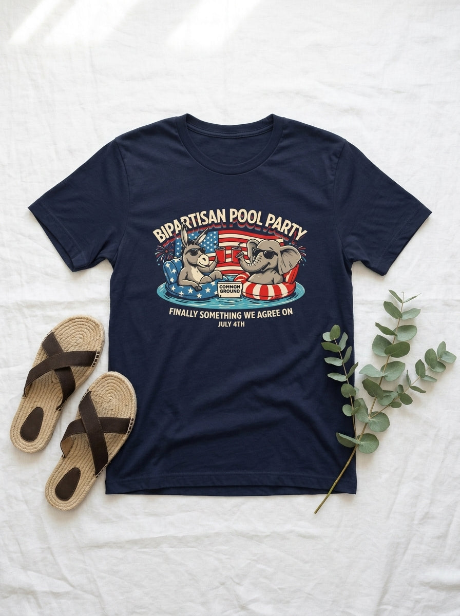 Bipartisan Pool Party 4th of July Funny Political Tee