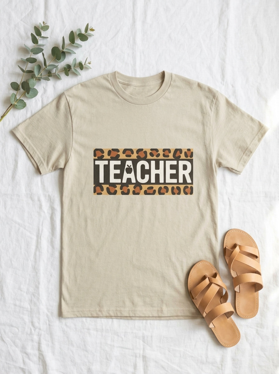Leopard Teacher Shirt, Trendy Teacher Tee, Stylish Educator Gift