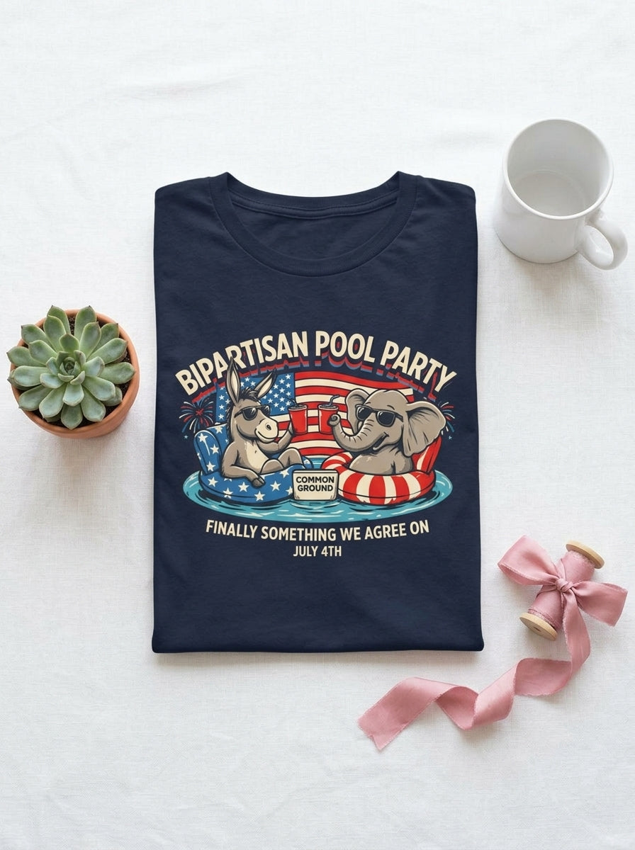 Women's Bipartisan Pool Party 4th of July Funny Political Tee