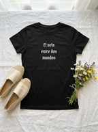 Women's El Velo Entre Dos Mundos Spanish Spiritual T-Shirt Latino Heritage Ancestral Mystic Tee