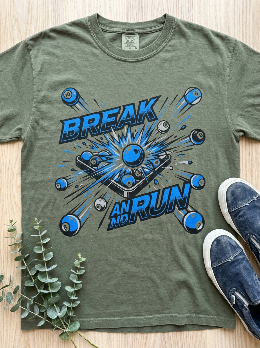 Break and Run Billiards T-Shirt - Pool Player Domination Tee