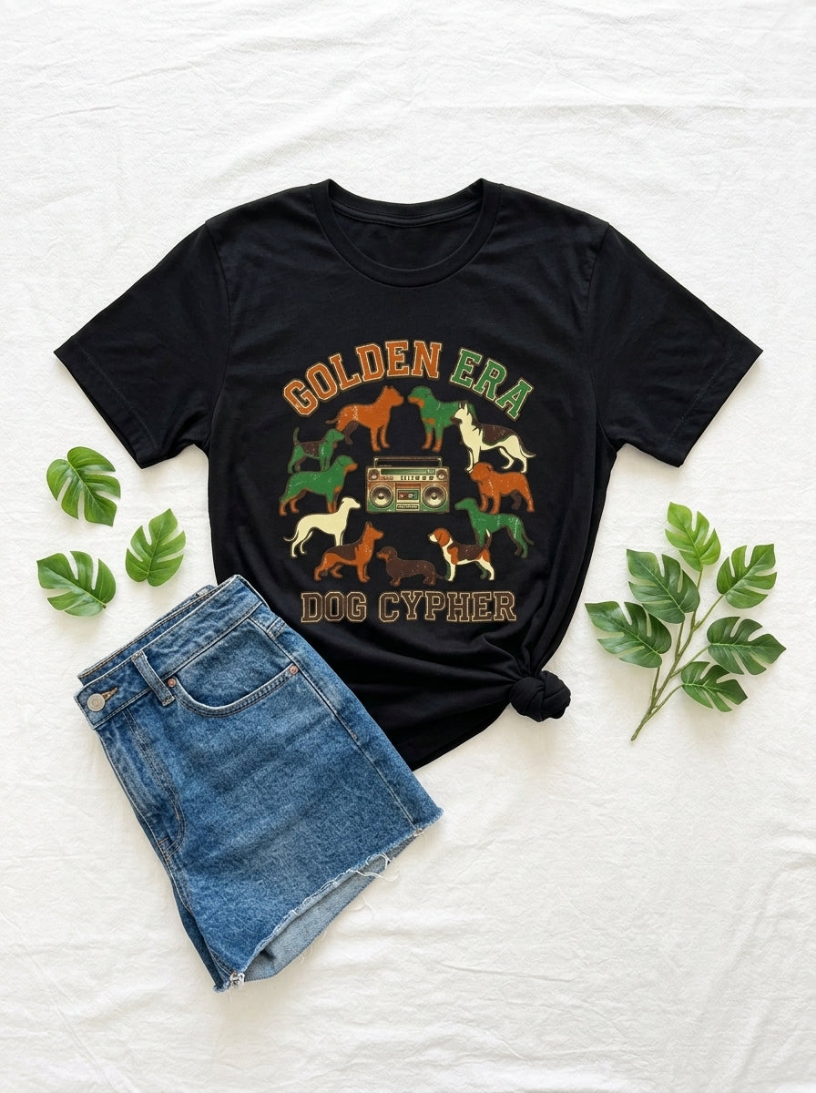 Golden Era Dog Cypher Shirt | 90s Hip Hop Dog Lover Tee | Rap Gift