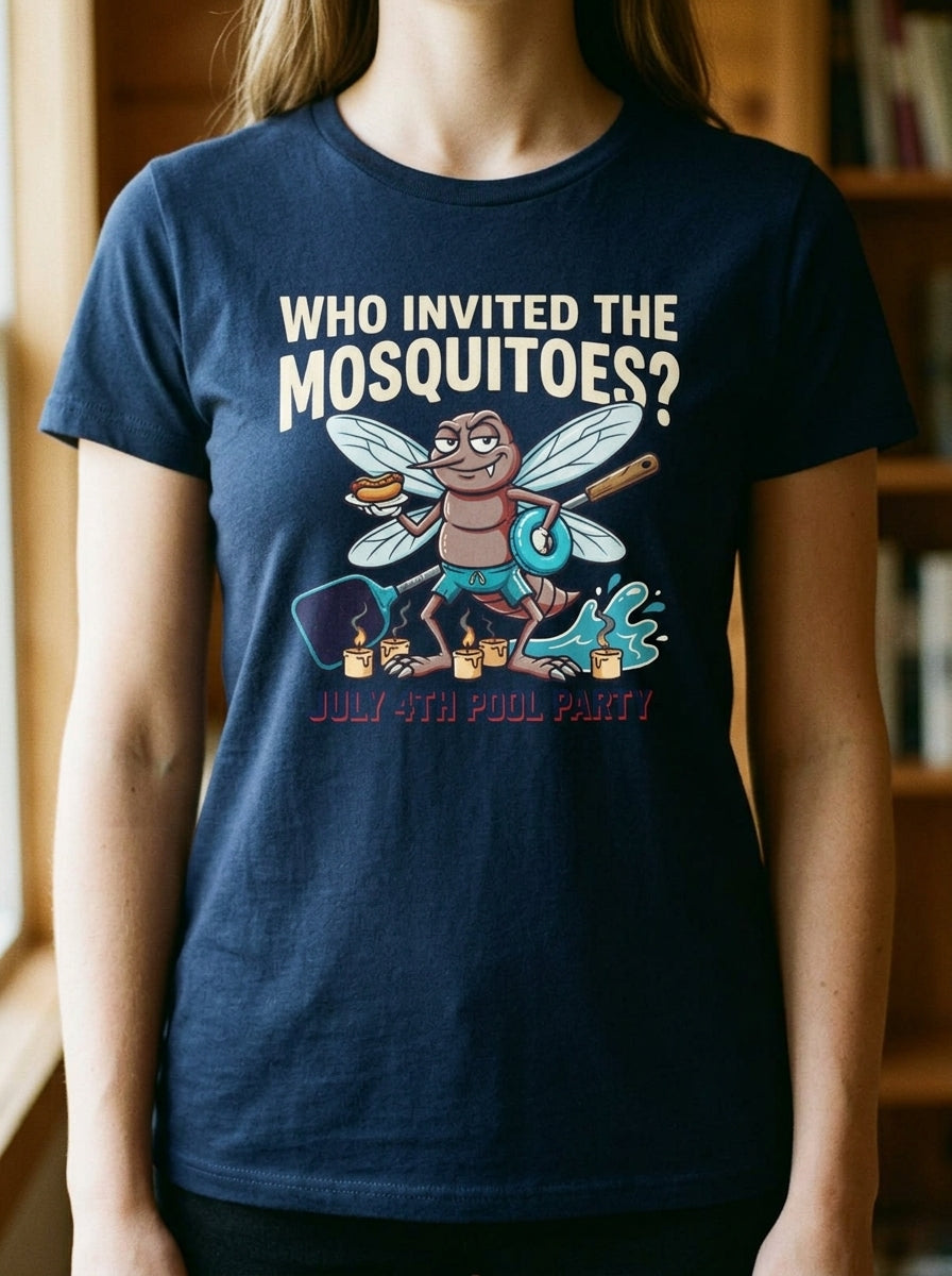 Women's Funny July 4th BBQ Pool Party Mosquito Shirt for Family Chaos