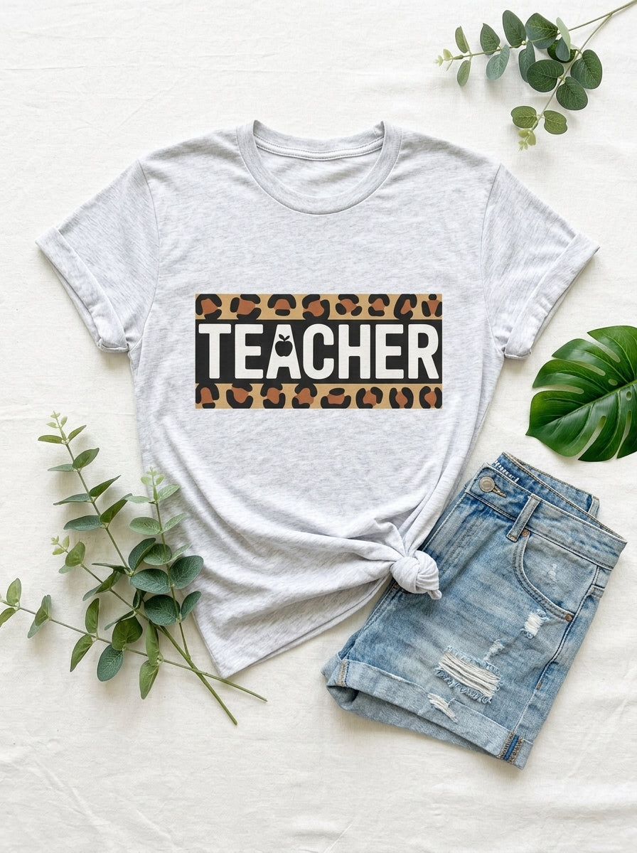 Leopard Teacher Shirt, Trendy Teacher Tee, Stylish Educator Gift