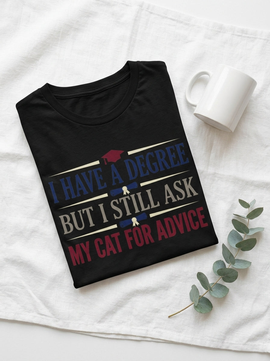 I Ask My Cat For Advice Shirt - Funny Educated Cat Lover Graduate Tee