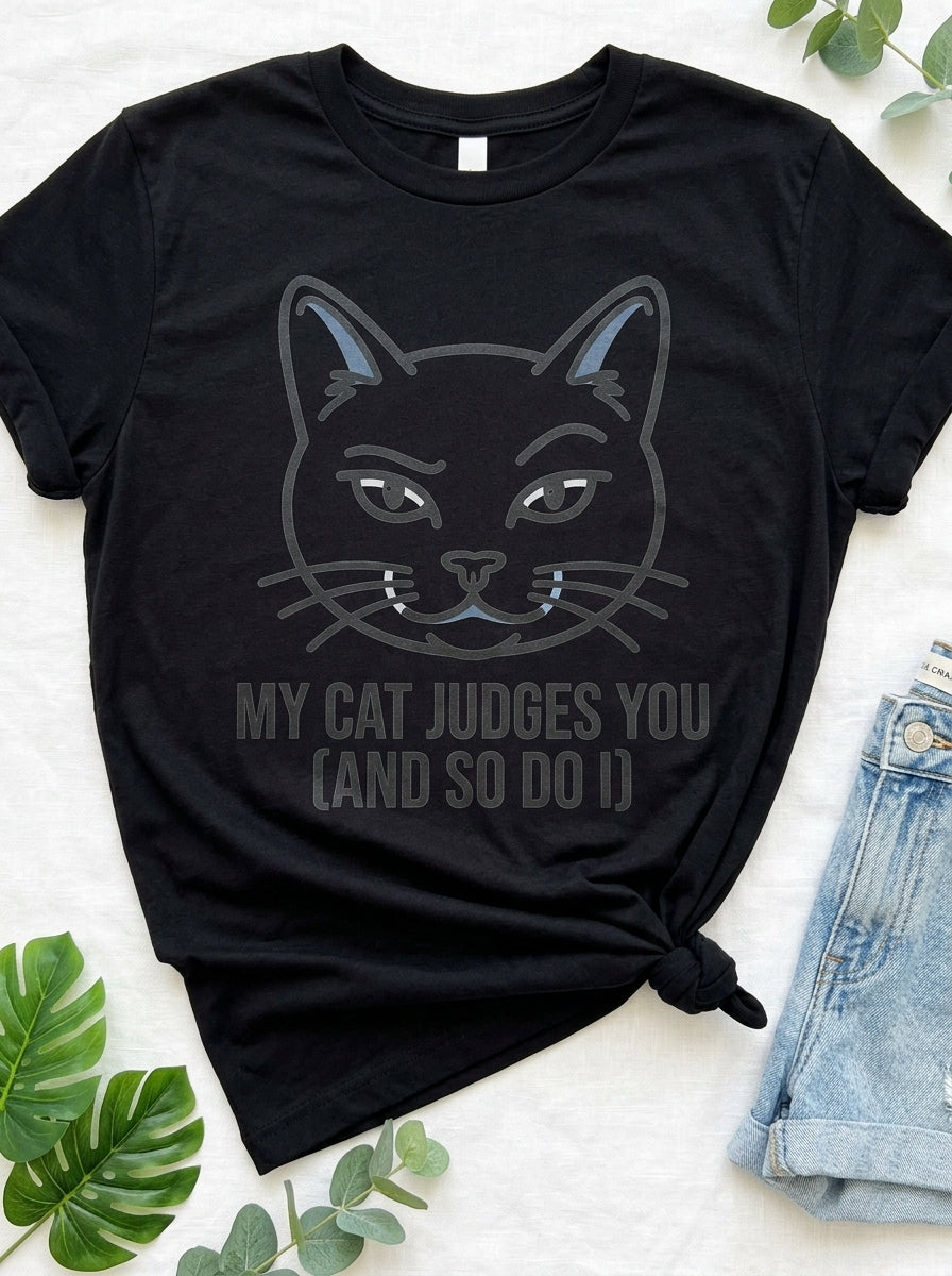 My Cat Judges You T-Shirt - Funny Cat Lover Graphic Tee Gift