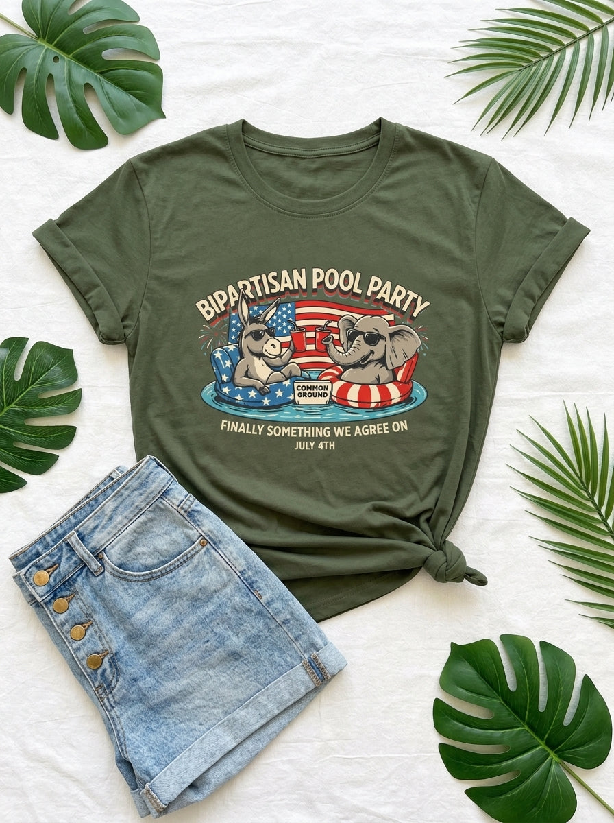 Bipartisan Pool Party 4th of July Funny Political Tee