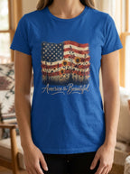 Women's America the Beautiful Shirt Vintage Flag Wildflowers