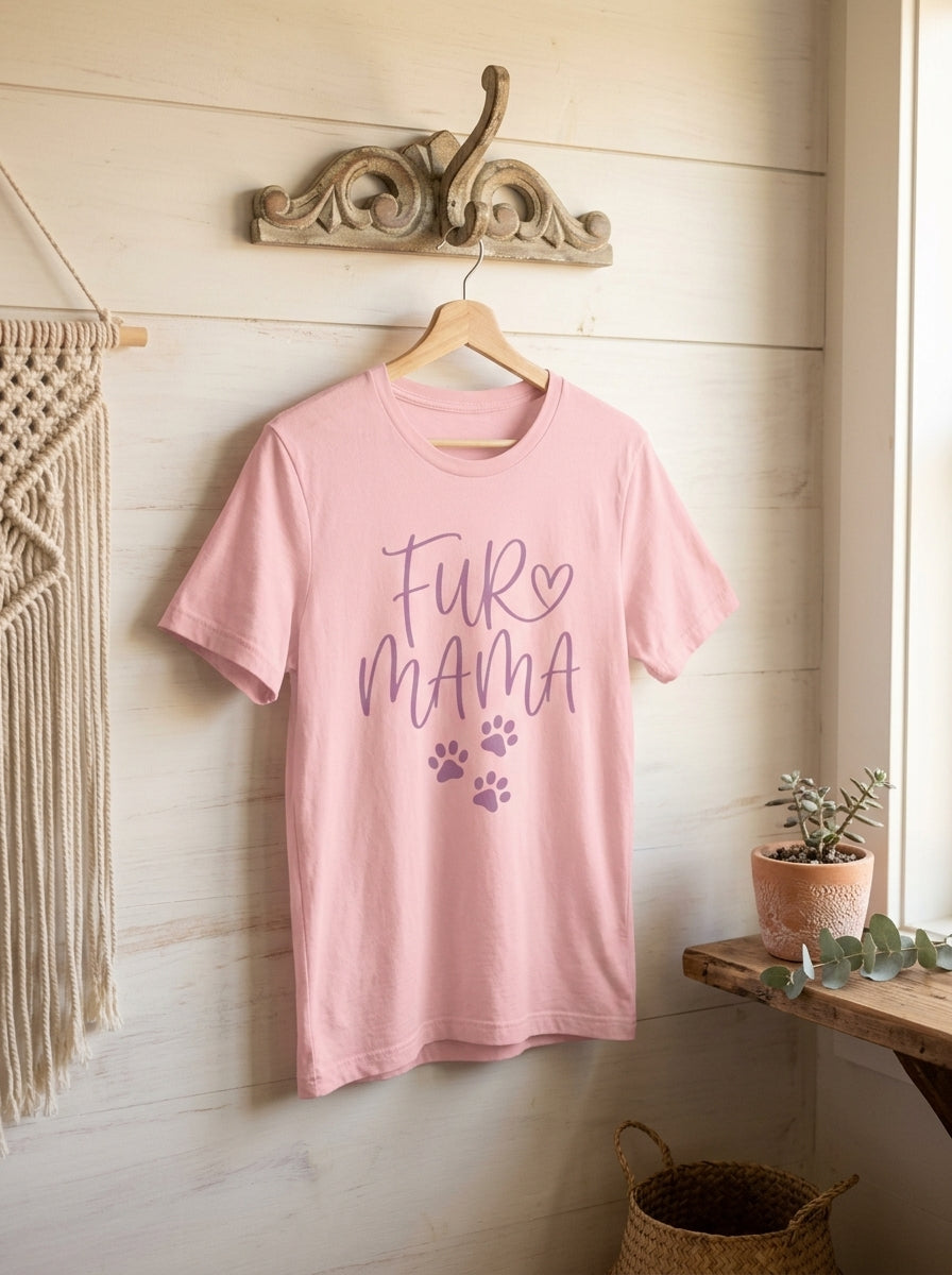 Fur Mama Shirt - Sweet Dog Mom Tee with Heart and Paw Print Design