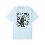 Raccoon Coffee Shirt Floral Folk Art Tee - Chambray