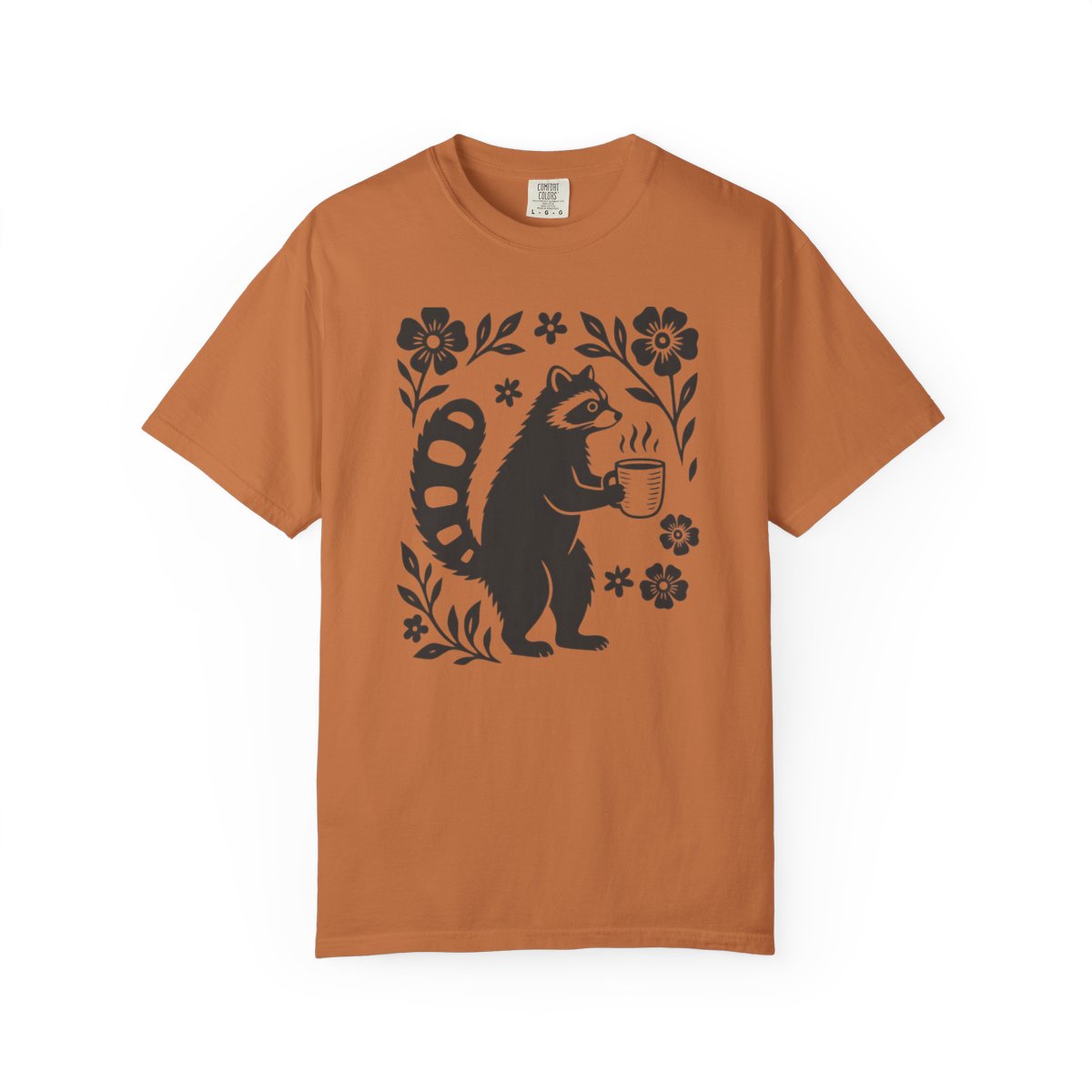 Raccoon Coffee Shirt Floral Folk Art Tee - Yam