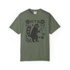 Raccoon Coffee Shirt Floral Folk Art Tee - Moss