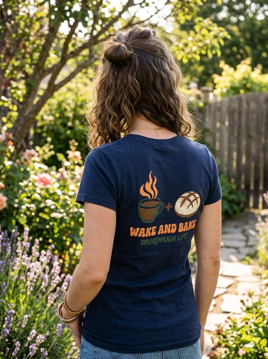 Women's Wake and Bake Sourdough Shirt - Funny Bread Baker Coffee T-Shirt