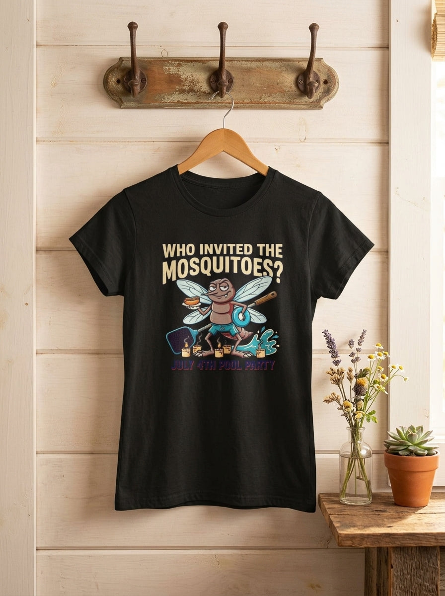 Women's Funny July 4th BBQ Pool Party Mosquito Shirt for Family Chaos