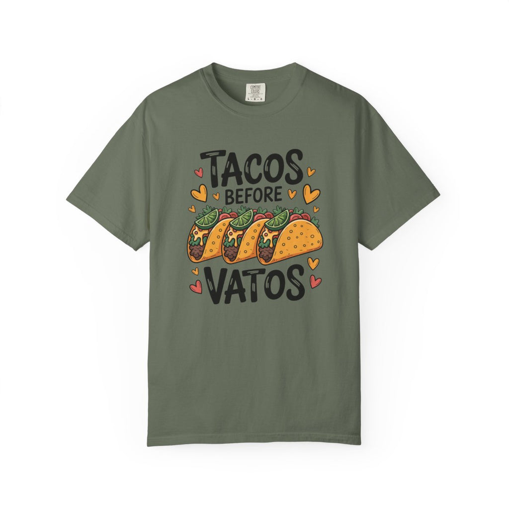 Tacos Before Vatos Shirt - Funny Mexican - Moss