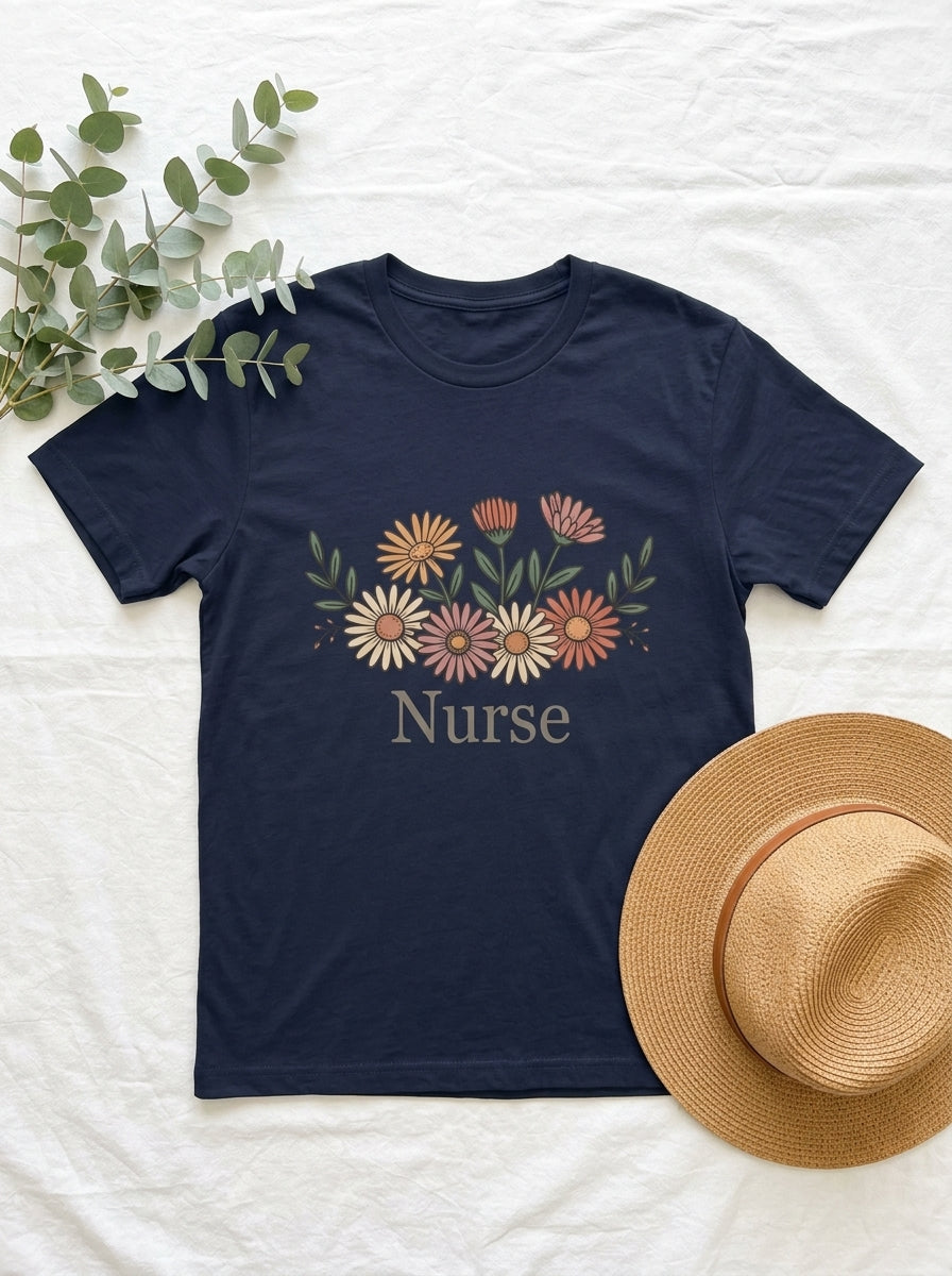 Nurse Daisy Flower Shirt RN Gift Floral Nursing Appreciation Tee