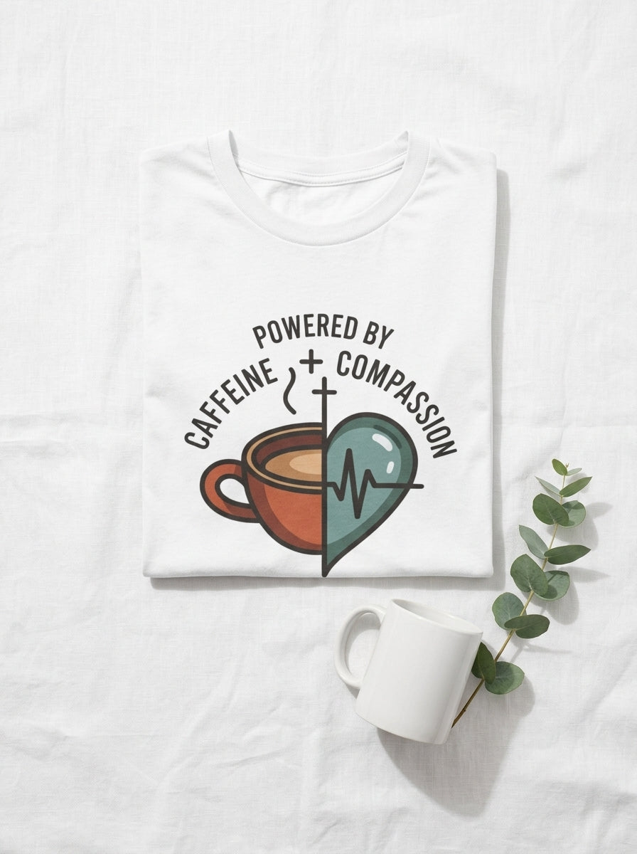 Powered By Caffeine and Compassion Nurse Shirt Coffee Lover RN Gift