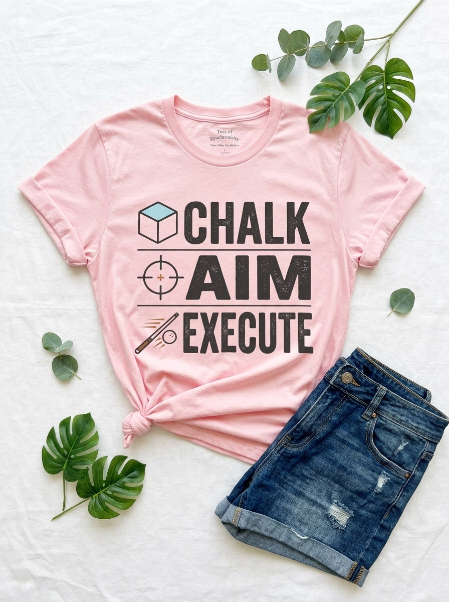 Chalk Aim Execute Billiards Shirt - Pool Player Ritual Graphic Tee