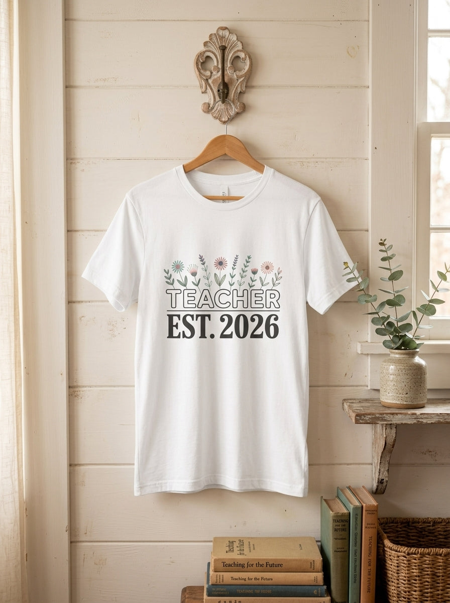 Teacher Est 2026 Shirt, New Teacher Gift, Floral Teacher Tee